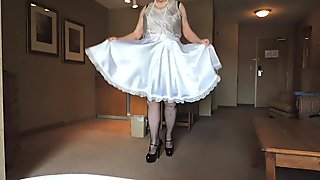 Sissy Ray Slow Strip in white sissy dress
