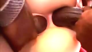 White bitch takes facial after interracial DP