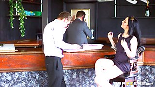 Bosses daughter Alessa Savage takes a big cock in the mens toilets