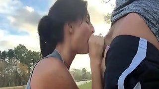 Sweet girl sucks my massive cock while on a picnic