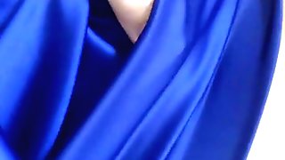 Crossdressers blue satin dress 