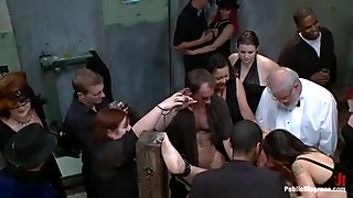 Explicit group tormenting for a busty sweet thrall
