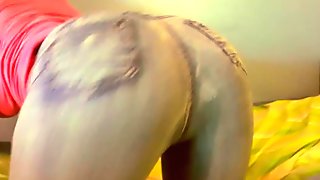 Big Ass Latin Teen in G-String and Tight Jeans on Her Bed.